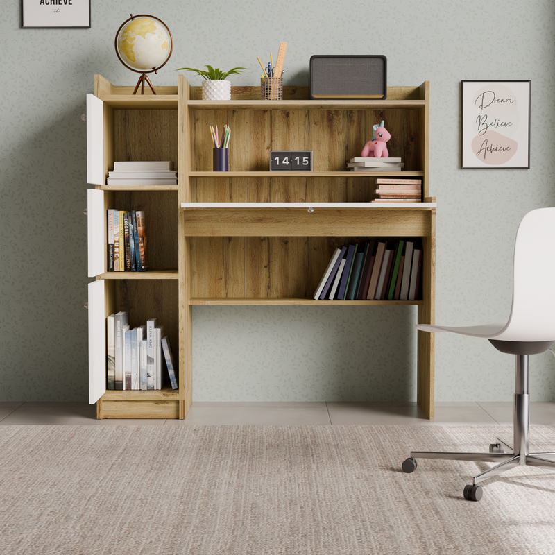 beAAtho Altex Office/Study Desk for Adults, Students, Professionals with 3 cabinets, 3 Shelves, Engineered Wood, Anti-Termite Desk for Office & Work from Home-Wfh (DIY)