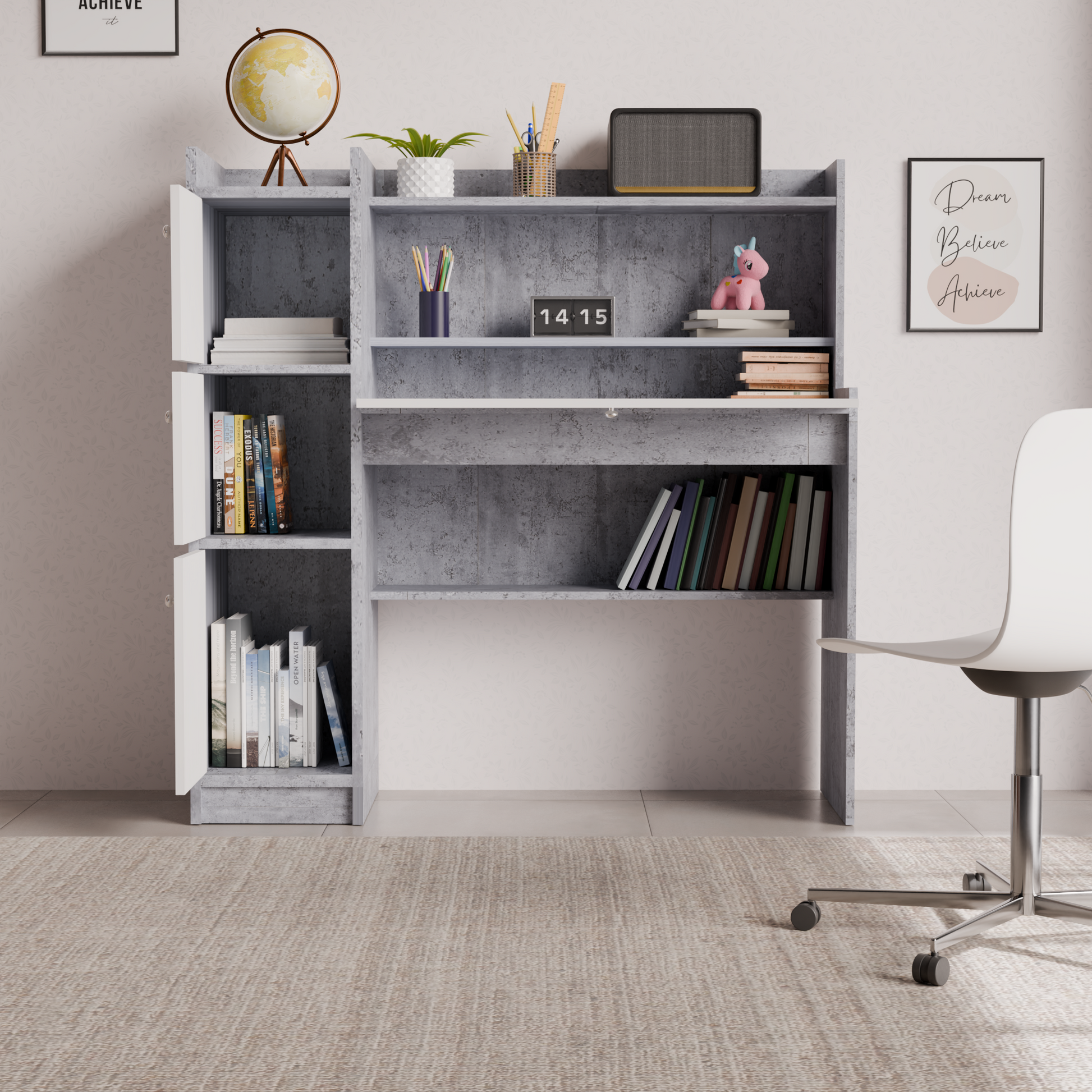 beAAtho Altex Office/Study Desk for Adults, Students, Professionals with 3 cabinets, 3 Shelves, Engineered Wood, Anti-Termite Desk for Office & Work from Home-Wfh (DIY)