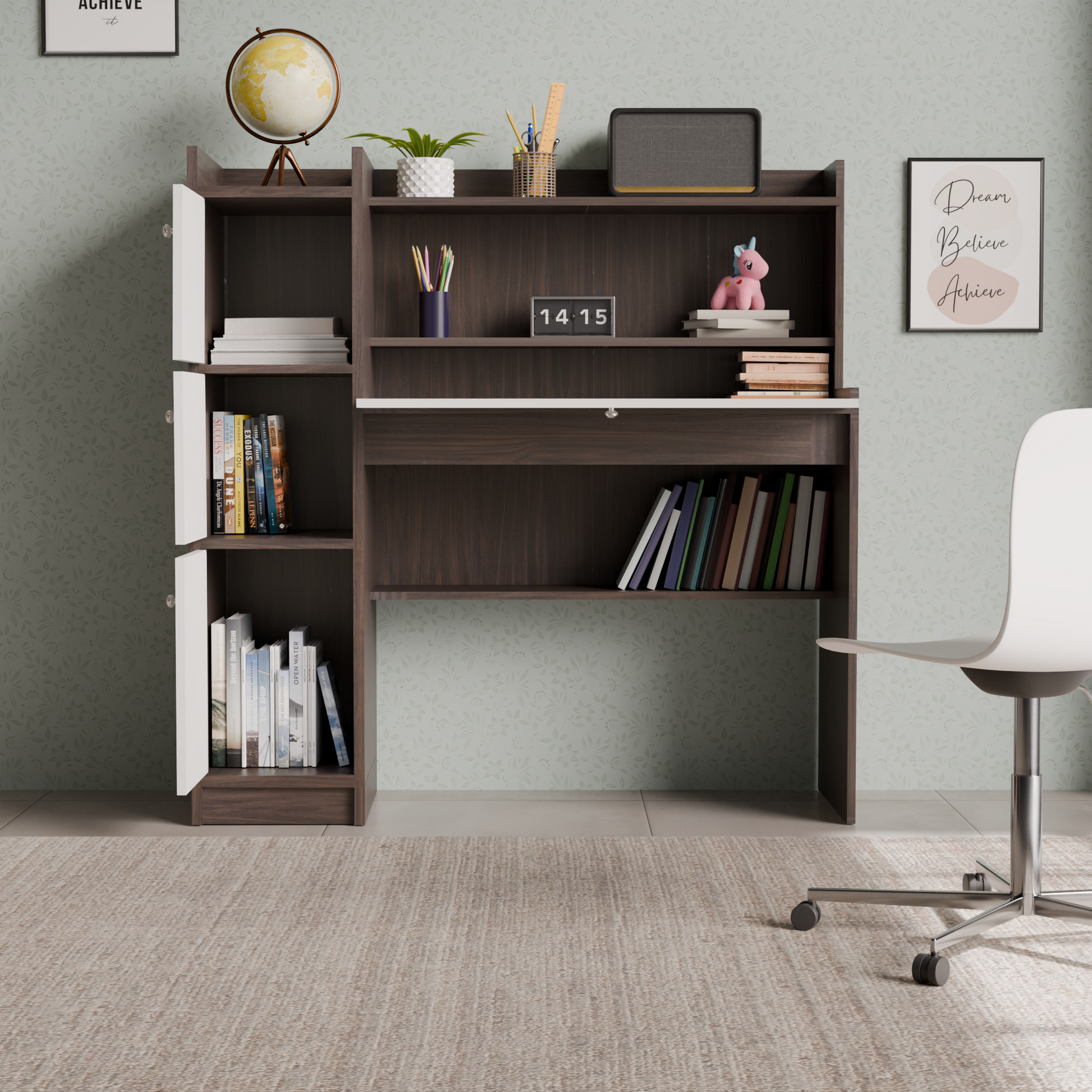 beAAtho Altex Office/Study Desk for Adults, Students, Professionals with 3 cabinets, 3 Shelves, Engineered Wood, Anti-Termite Desk for Office & Work from Home-Wfh (DIY)