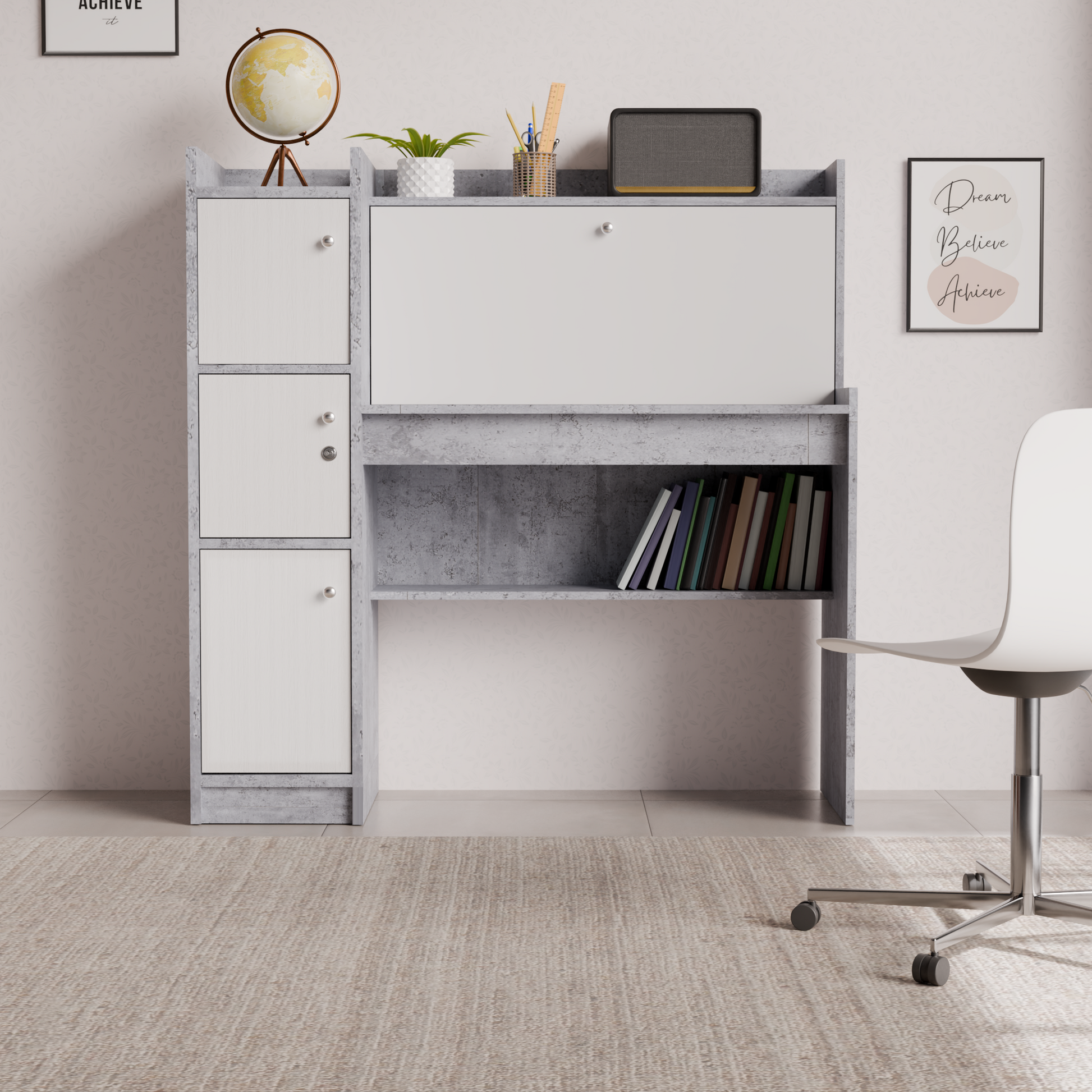 beAAtho Altex Office/Study Desk for Adults, Students, Professionals with 3 cabinets, 3 Shelves, Engineered Wood, Anti-Termite Desk for Office & Work from Home-Wfh (DIY)
