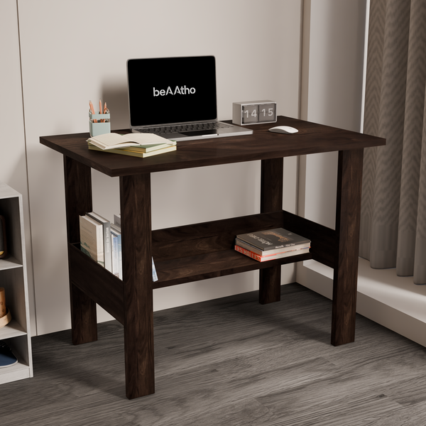 beAAtho Spectrum Desk - Multipurpose Workstation for Home, Office, or Study, Engineered Wood with Large Spacious Top, Open Shelf Storage, Durable & Tested for Strength, Easy to Assemble.(Beige)(DIY)