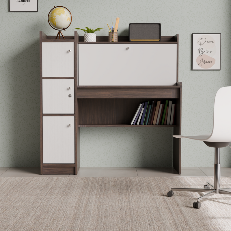 beAAtho Altex Multi-Storage Study & Work Desk | Walnut White