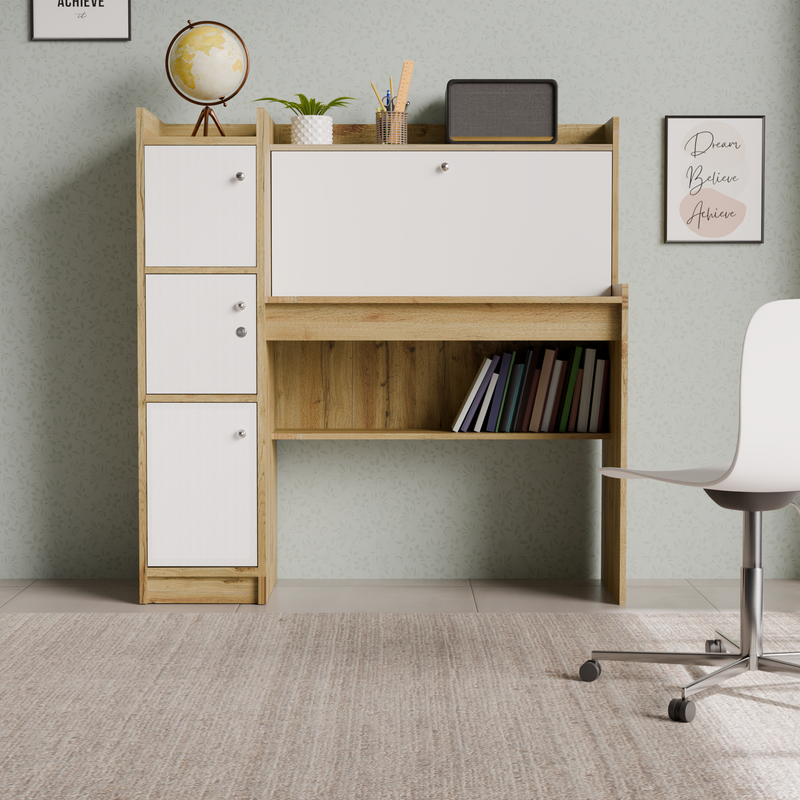 beAAtho Altex Multi-Storage Study & Work Desk | Wotan Oak - Beige