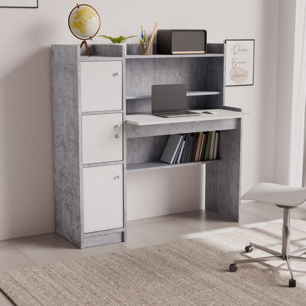 beAAtho Altex Office/Study Desk for Adults, Students, Professionals with 3 cabinets, 3 Shelves, Engineered Wood, Anti-Termite Desk for Office & Work from Home-Wfh (DIY)