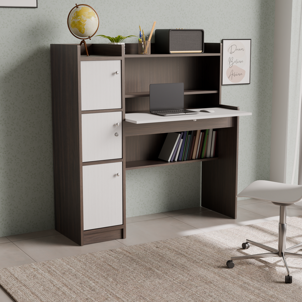 beAAtho Altex Multi-Storage Study & Work Desk | Walnut White
