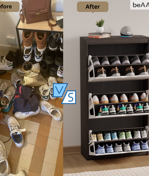 beAAtho® Zento Shoe Cabinet with Tilt-Out Drawers | 3 DOOR | Modern Wooden Shoe Organizer for Home & Office | Durable & Elegant | DIY |