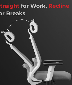 Vertex High-Back Ergonomic Office Mesh Chair 3-Years Warranty – 2D Adjustable Headrest, Armrest & Lumbar Support, Heavy-Duty Metal Chrome Wheelbase-(DIY-Do It Yourself) White-Grey