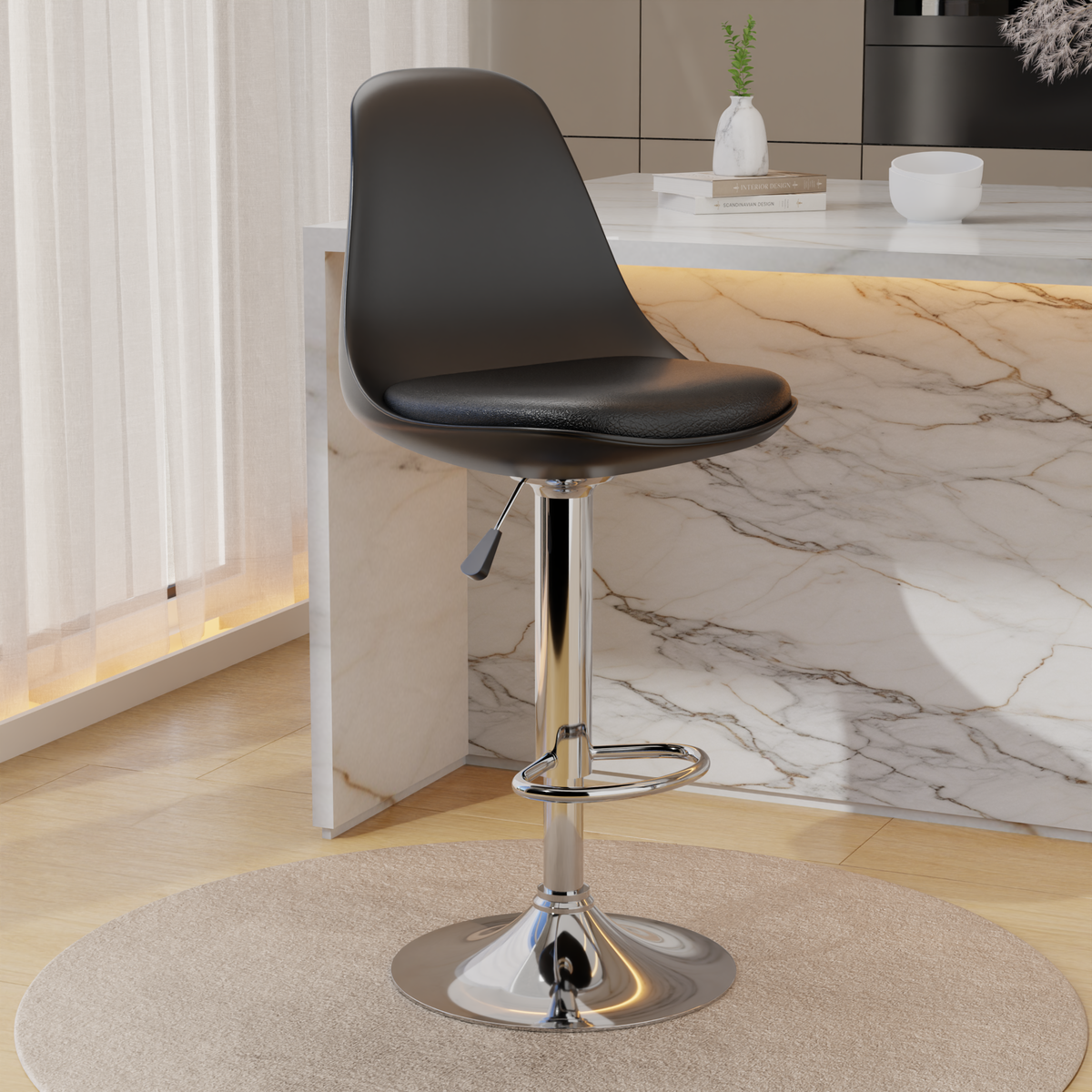 beAAtho Orbit Height Adjustable Bar Stool Chair | 360° Revolving Swivel Bar Chair with Footrest | Modern Kitchen Counter Stool for Home, Cafe & Office