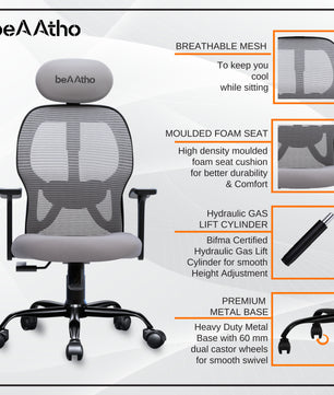 Leo Ergonomically Adjustable Executive High Back Mesh Home & Office Revolving Chair with 3 Years Warranty