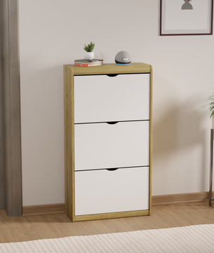 beAAtho® Zento Shoe Cabinet with Tilt-Out Drawers | 3 DOOR | Modern Wooden Shoe Organizer for Home & Office | Durable & Elegant | DIY |