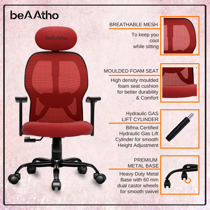 beAAtho® Leo Ergonomically Adjustable Executive High Back Mesh Home & Office Revolving Chair with 3 Years Warranty