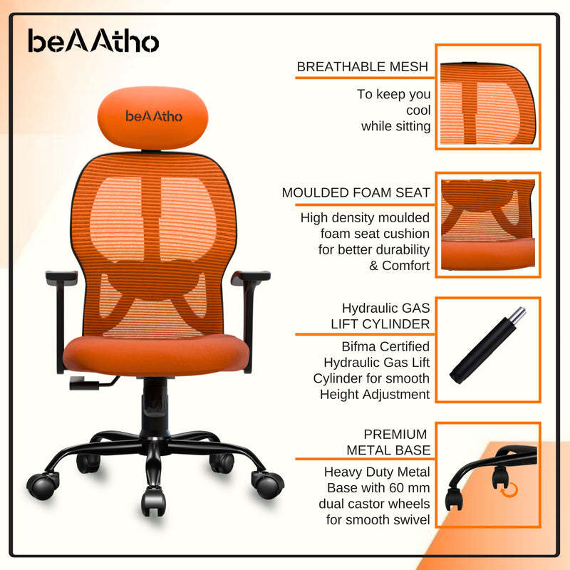 beAAtho® Leo Ergonomically Adjustable Executive High Back Mesh Home & Office Revolving Chair with 3 Years Warranty