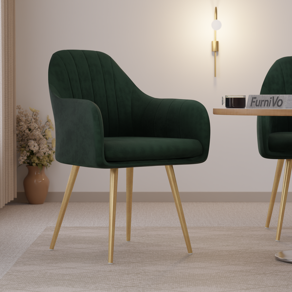 FurniVo Milano Velvet Comfort Dining Chair with Deep Cushion Seating, Strong Wooden Frame & Metal Support Legs for Dining, Living Room, Bedroom, Balcony & Office |