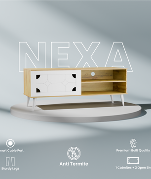 beAAtho NEXA – Elegant Engineered Wood TV Unit with Closed & Open Storage | Wotan Oak- Beige