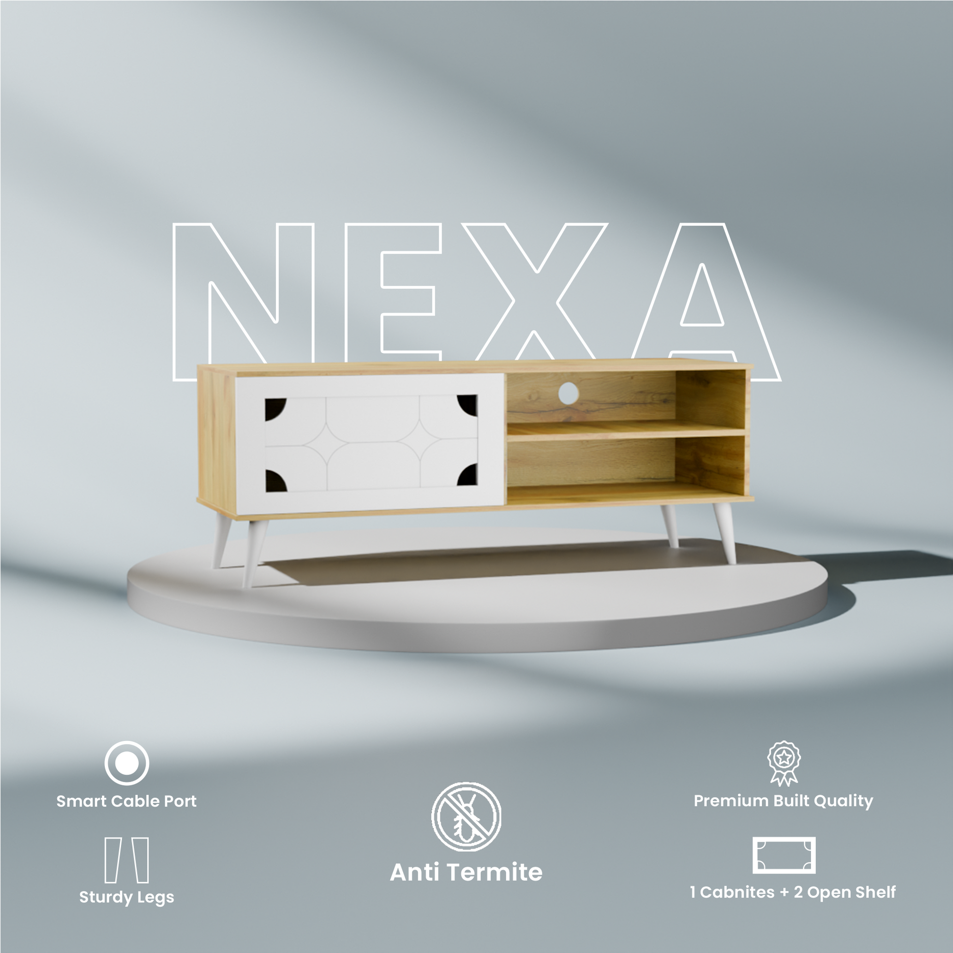 beAAtho NEXA – Elegant Engineered Wood TV Unit with Closed & Open Storage | Wotan Oak- Beige