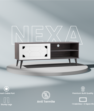 beAAtho NEXA – Elegant Engineered Wood TV Unit with Closed & Open Storage | Walnut White