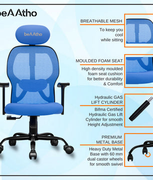 Leo Ergonomically Adjustable Executive High Back Mesh Home & Office Revolving Chair with 3 Years Warranty