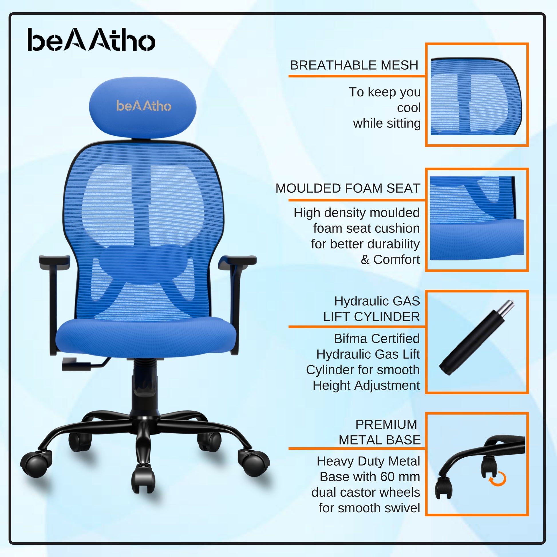 Leo Ergonomically Adjustable Executive High Back Mesh Home & Office Revolving Chair with 3 Years Warranty