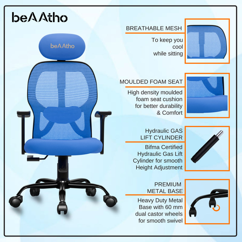 beAAtho® Leo Ergonomically Adjustable Executive High Back Mesh Home & Office Revolving Chair with 3 Years Warranty