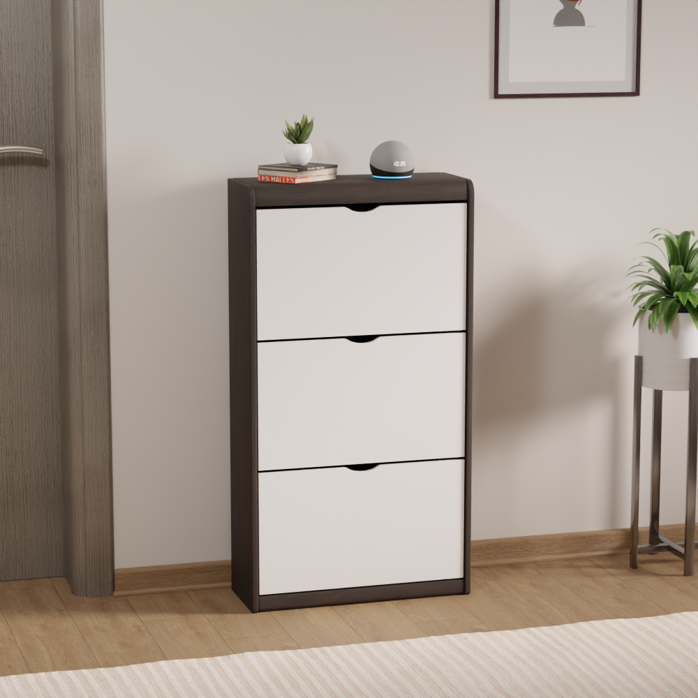 beAAtho® Zento Shoe Cabinet with Tilt-Out Drawers | 3 DOOR | Modern Wooden Shoe Organizer for Home & Office | Durable & Elegant | DIY |