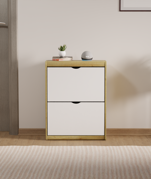 beAAtho® Zento Shoe Cabinet with Tilt-Out Drawers | 2 DOOR | Modern Wooden Shoe Organizer for Home & Office | Durable & Elegant | DIY |