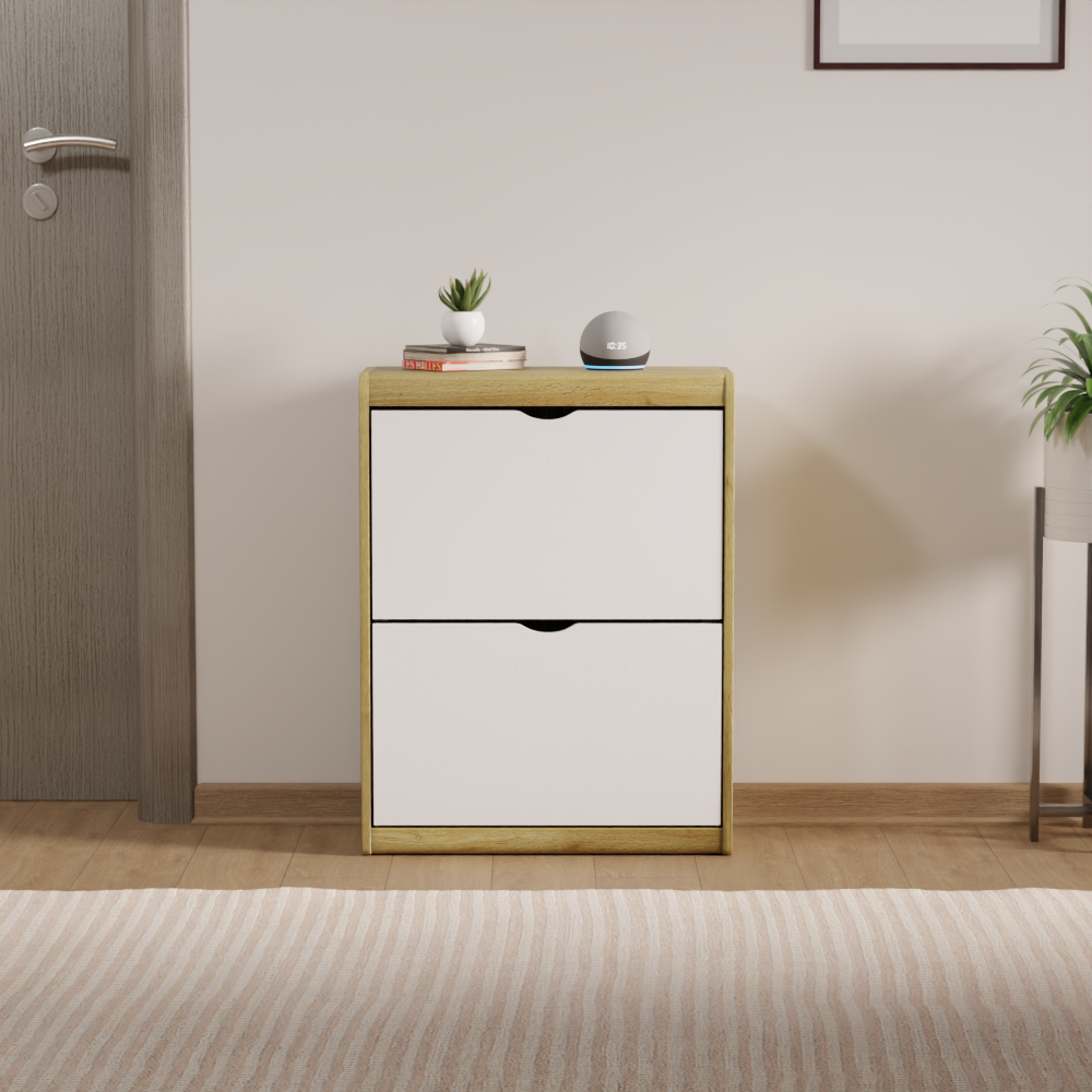 beAAtho® Zento Shoe Cabinet with Tilt-Out Drawers | 2 DOOR | Modern Wooden Shoe Organizer for Home & Office | Durable & Elegant | DIY |