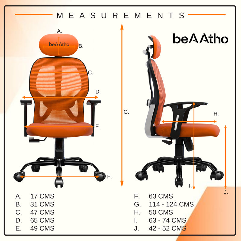 beAAtho® Leo Ergonomically Adjustable Executive High Back Mesh Home & Office Revolving Chair with 3 Years Warranty