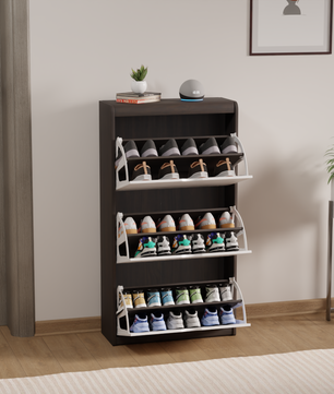 beAAtho® Zento Shoe Cabinet with Tilt-Out Drawers | 3 DOOR | Modern Wooden Shoe Organizer for Home & Office | Durable & Elegant | DIY |
