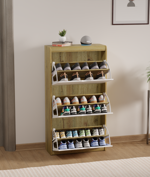 beAAtho® Zento Shoe Cabinet with Tilt-Out Drawers | 3 DOOR | Modern Wooden Shoe Organizer for Home & Office | Durable & Elegant | DIY |