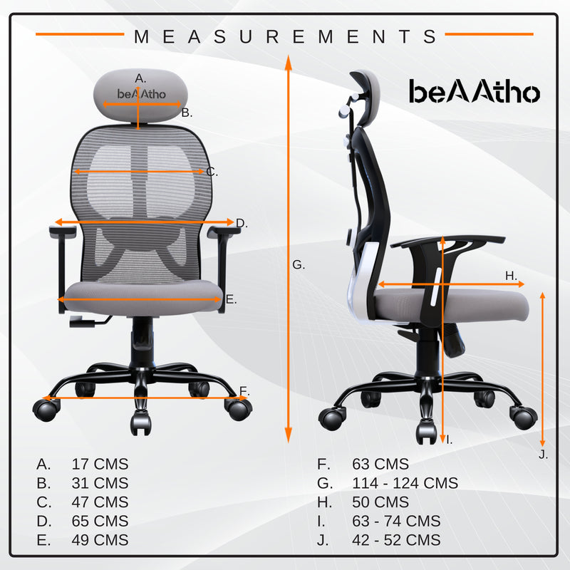 beAAtho® Leo Ergonomically Adjustable Executive High Back Mesh Home & Office Revolving Chair with 3 Years Warranty