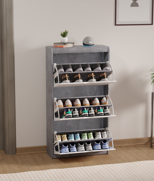 beAAtho® Zento Shoe Cabinet with Tilt-Out Drawers | 3 DOOR | Modern Wooden Shoe Organizer for Home & Office | Durable & Elegant | DIY |