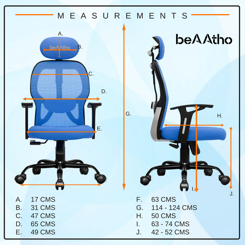 beAAtho® Leo Ergonomically Adjustable Executive High Back Mesh Home & Office Revolving Chair with 3 Years Warranty