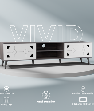 beAAtho Vivid Modern TV Unit – Wooden Entertainment Stand with Storage & Cable Management | Walnut White