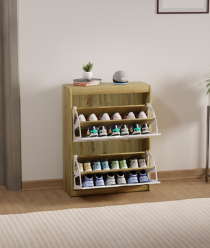 beAAtho® Zento Shoe Cabinet with Tilt-Out Drawers | 2 DOOR | Modern Wooden Shoe Organizer for Home & Office | Durable & Elegant | DIY |