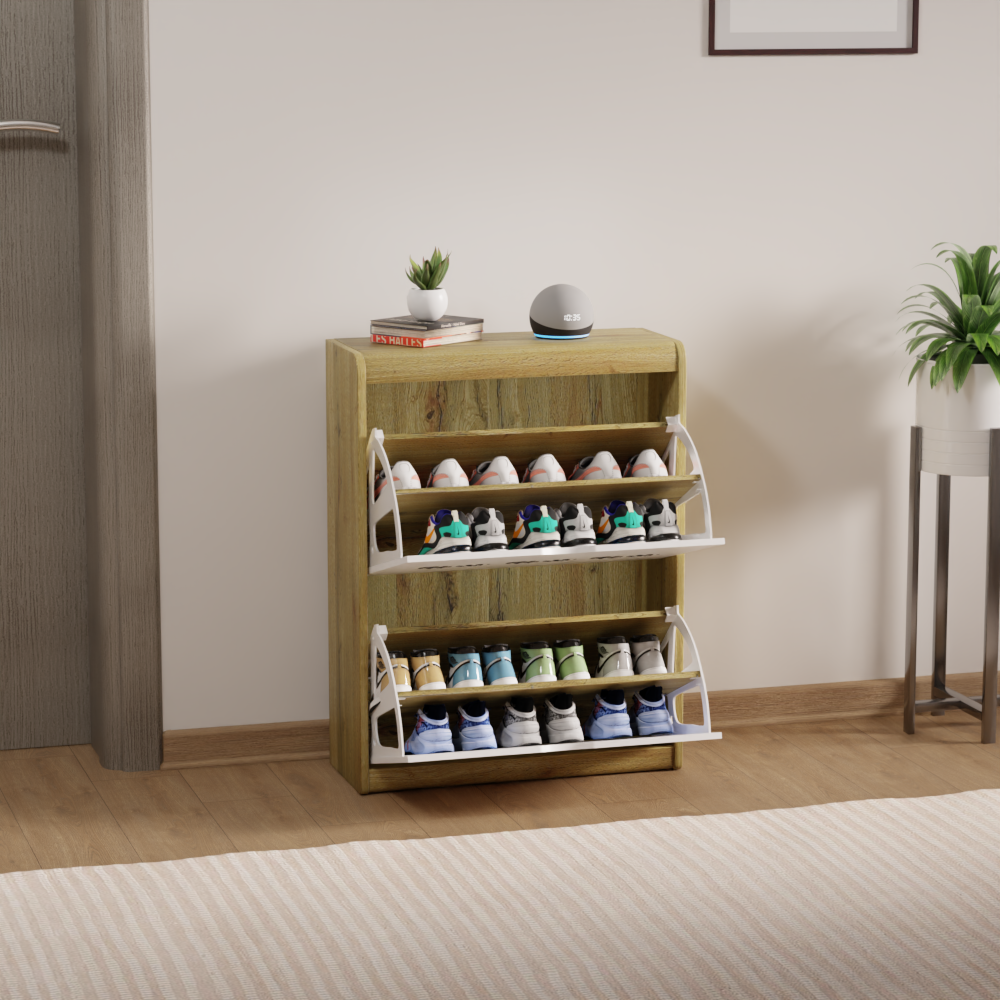 beAAtho® Zento Shoe Cabinet with Tilt-Out Drawers | 2 DOOR | Modern Wooden Shoe Organizer for Home & Office | Durable & Elegant | DIY |