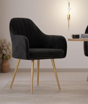 FurniVo Milano Velvet Comfort Dining Chair with Deep Cushion Seating, Strong Wooden Frame & Metal Support Legs for Dining, Living Room, Bedroom, Balcony & Office |