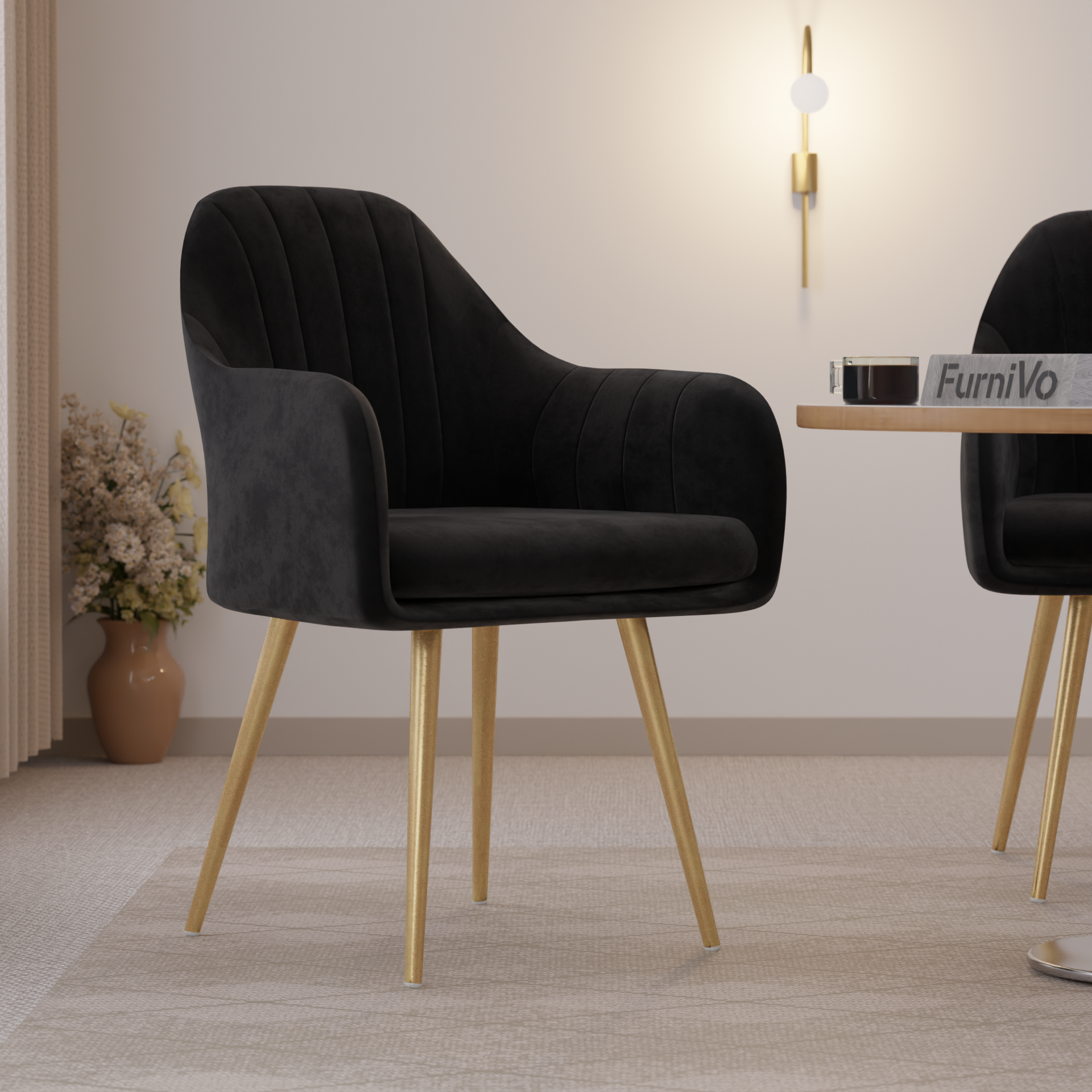 FurniVo Milano Velvet Comfort Dining Chair with Deep Cushion Seating, Strong Wooden Frame & Metal Support Legs for Dining, Living Room, Bedroom, Balcony & Office |