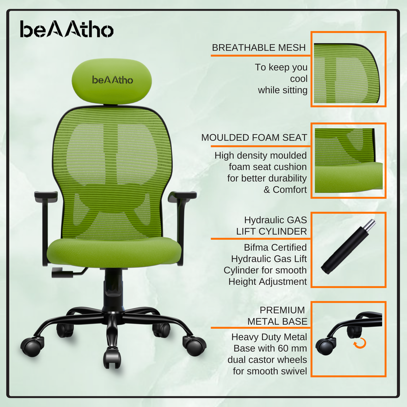 beAAtho® Leo Ergonomically Adjustable Executive High Back Mesh Home & Office Revolving Chair with 3 Years Warranty