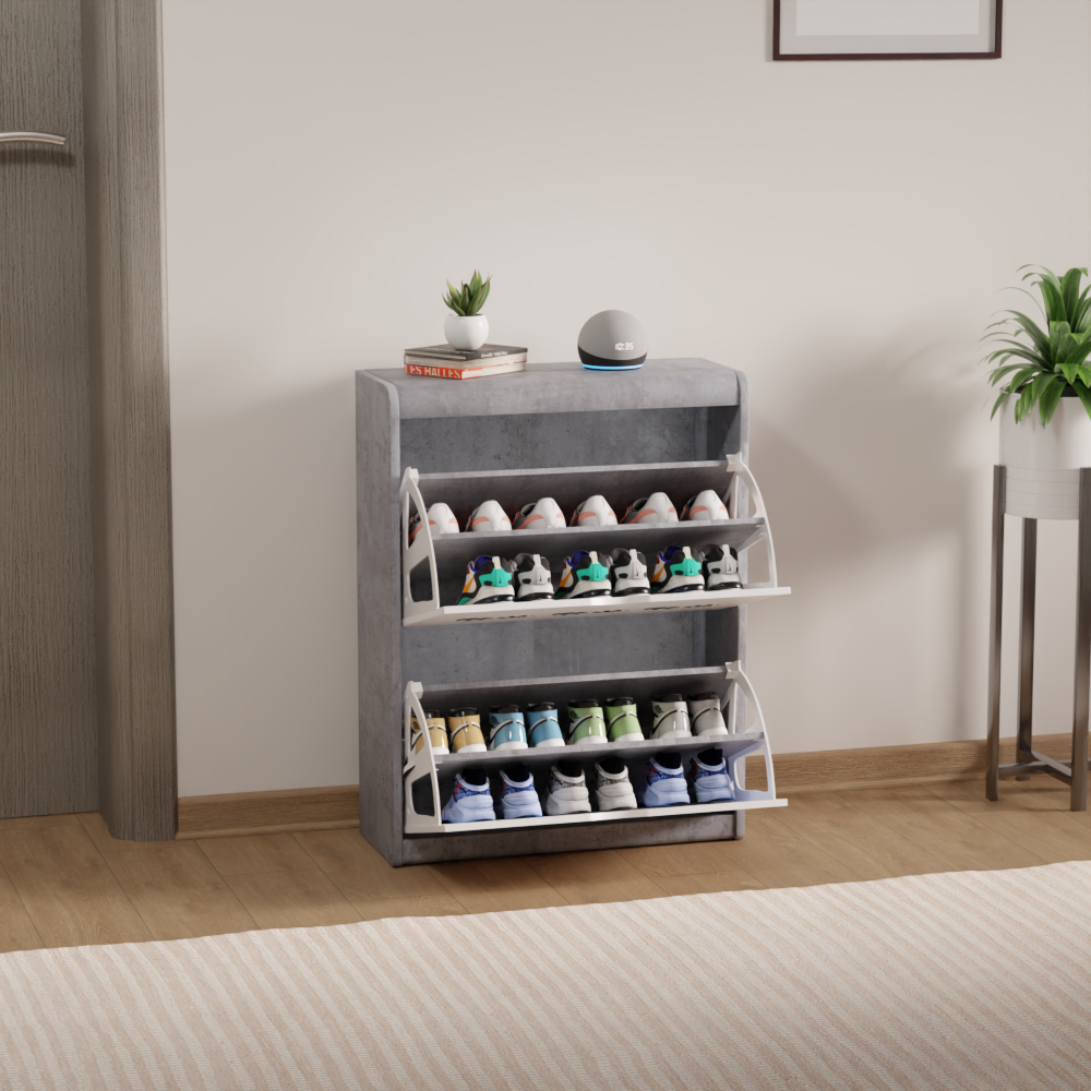 beAAtho® Zento Shoe Cabinet with Tilt-Out Drawers | 2 DOOR | Modern Wooden Shoe Organizer for Home & Office | Durable & Elegant | DIY |
