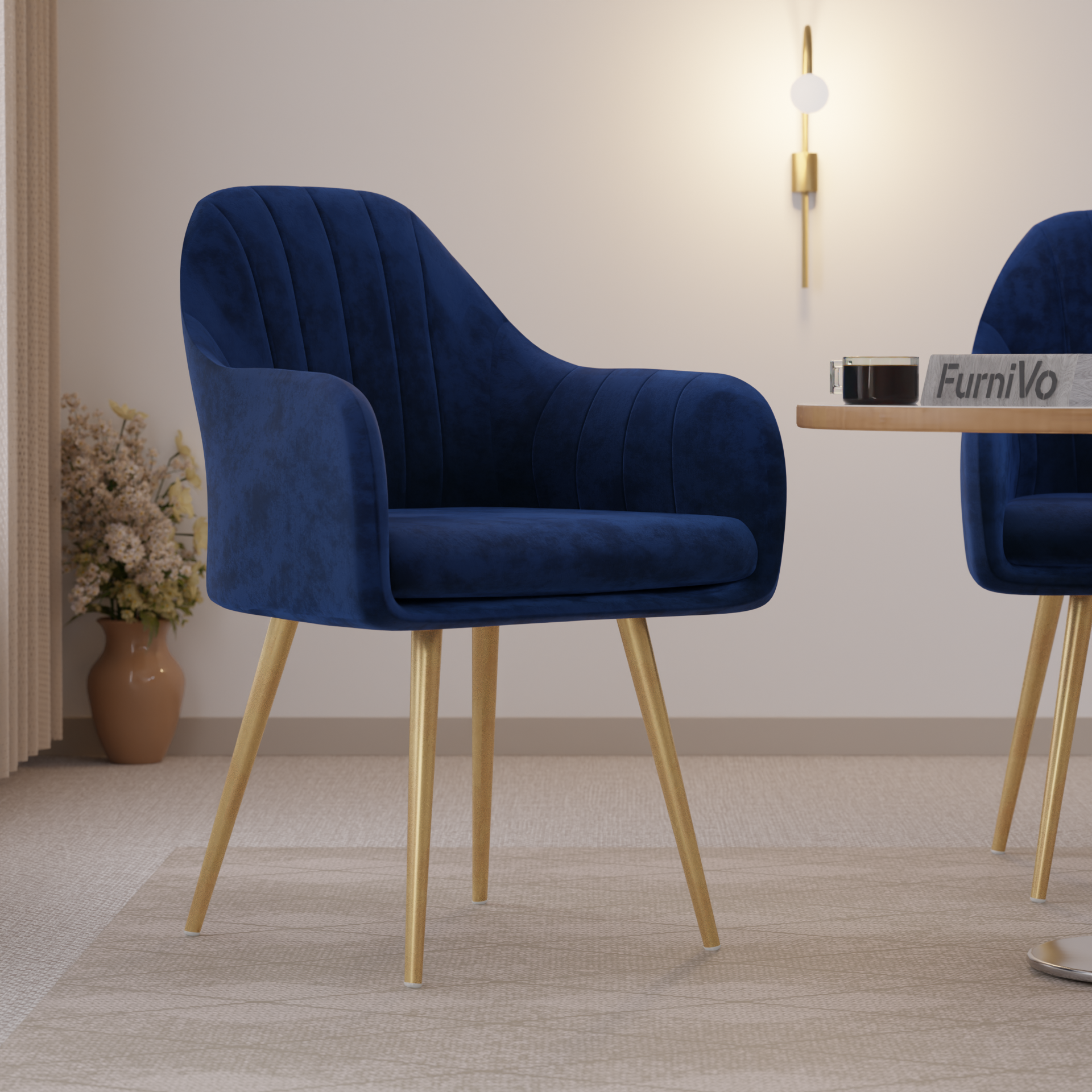 FurniVo Milano Velvet Comfort Dining Chair with Deep Cushion Seating, Strong Wooden Frame & Metal Support Legs for Dining, Living Room, Bedroom, Balcony & Office |