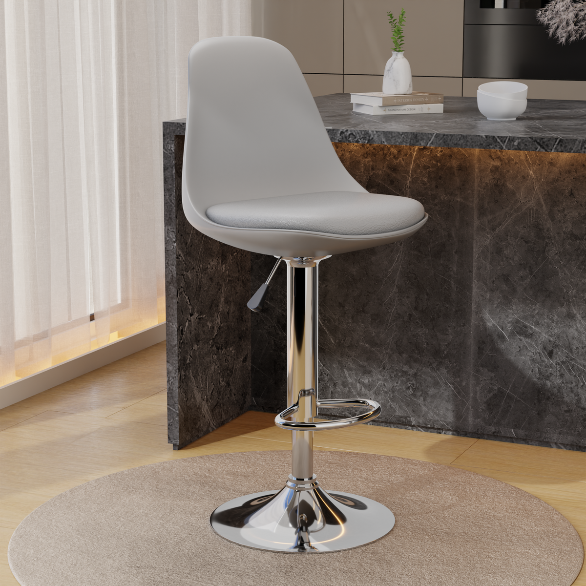 beAAtho Orbit Height Adjustable Bar Stool Chair | 360° Revolving Swivel Bar Chair with Footrest | Modern Kitchen Counter Stool for Home, Cafe & Office