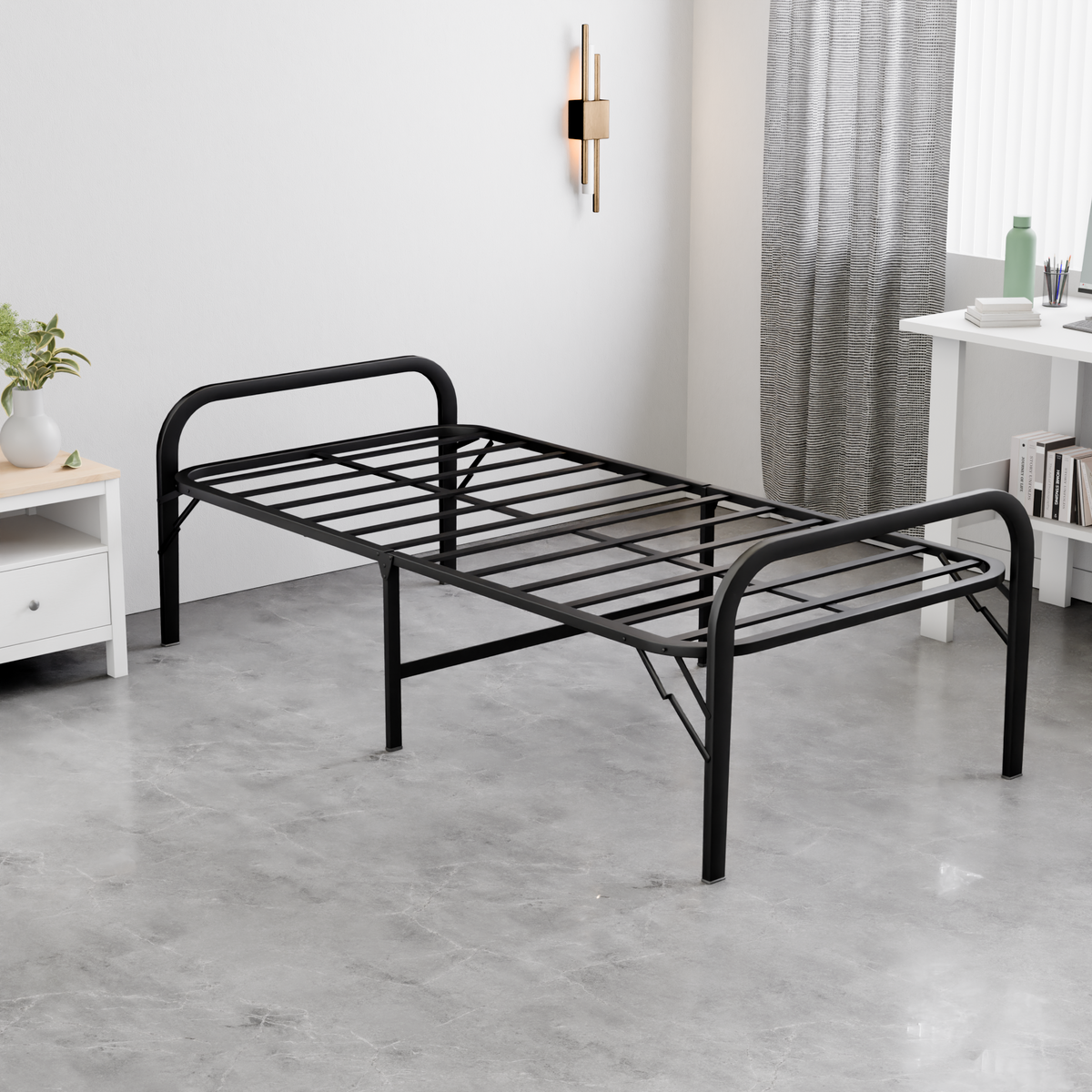beAAtho® Metal Folding Single Bed Without Mattress | Guest Bed | Easily Storable Bed | Space Saving Single Bed | Sturdy Bed Frame (2.5ft x 6ft)