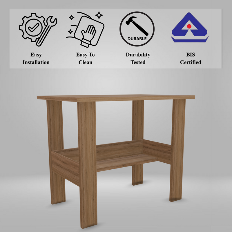 beAAtho Spectrum Desk - Multipurpose Workstation for Home, Office, or Study, Engineered Wood with Large Spacious Top, Open Shelf Storage, Durable & Tested for Strength, Easy to Assemble.(Beige)(DIY)
