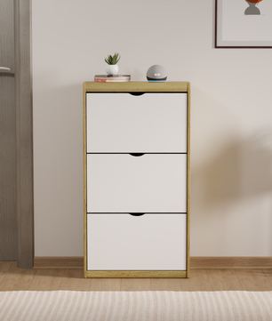 beAAtho® Zento Shoe Cabinet with Tilt-Out Drawers | 3 DOOR | Modern Wooden Shoe Organizer for Home & Office | Durable & Elegant | DIY |