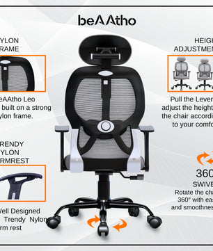 Leo Ergonomically Adjustable Executive High Back Mesh Home & Office Revolving Chair with 3 Years Warranty