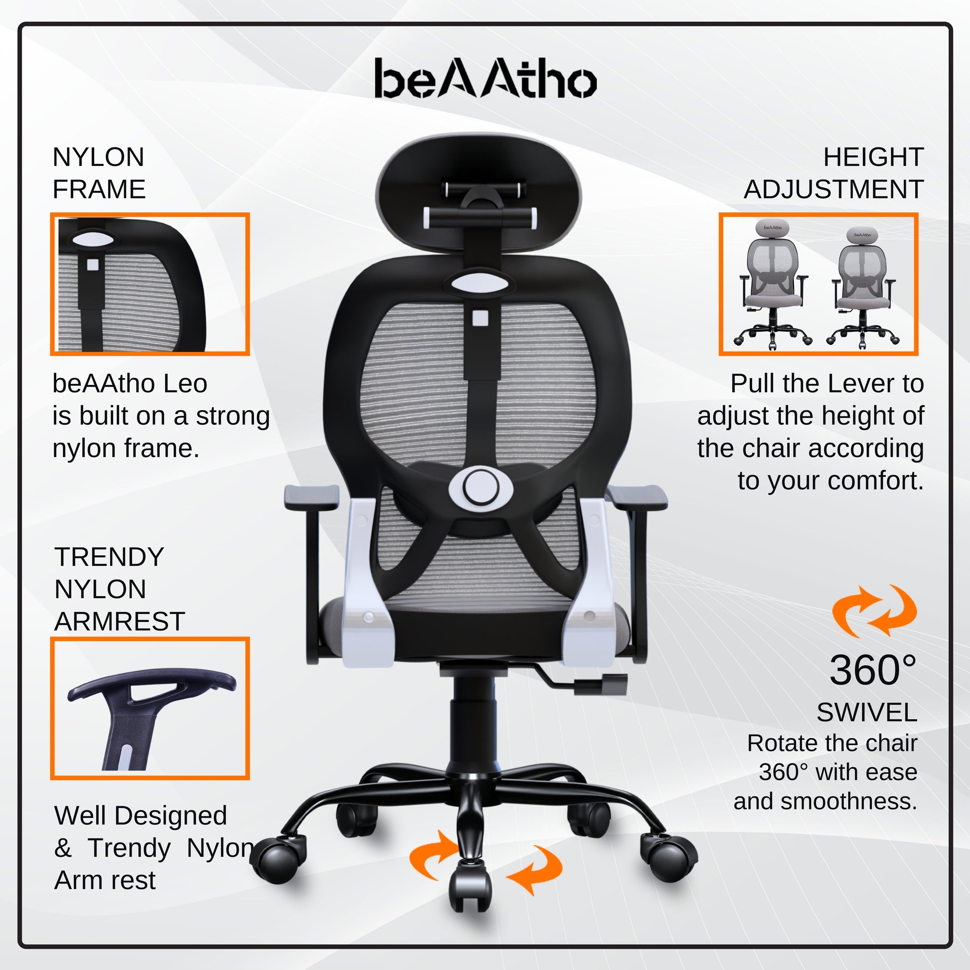 Leo Ergonomically Adjustable Executive High Back Mesh Home & Office Revolving Chair with 3 Years Warranty