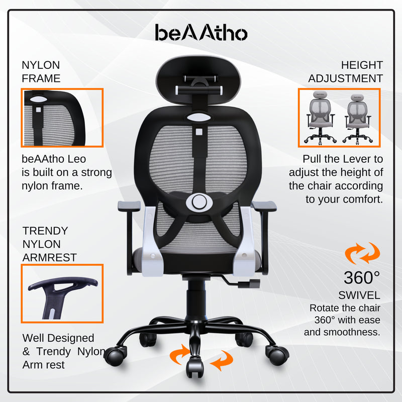 beAAtho® Leo Ergonomically Adjustable Executive High Back Mesh Home & Office Revolving Chair with 3 Years Warranty