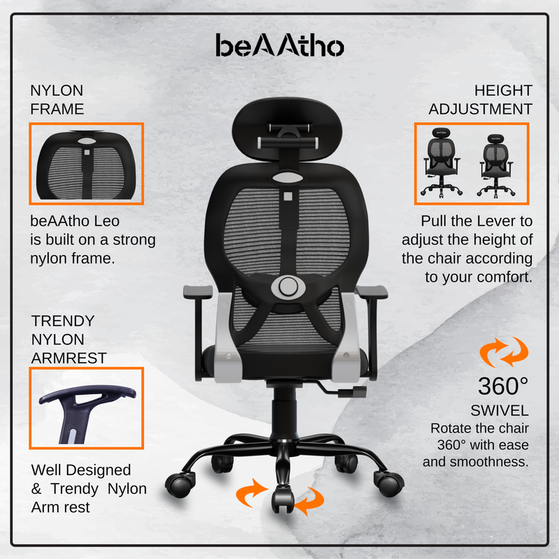 beAAtho® Leo Ergonomically Adjustable Executive High Back Mesh Home & Office Revolving Chair with 3 Years Warranty