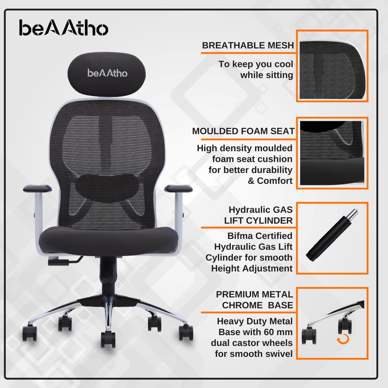 beAAtho® Leo Ergonomically Adjustable Executive High Back Mesh Home & Office Revolving Chair with 3 Years Warranty