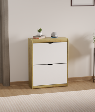beAAtho® Zento Shoe Cabinet with Tilt-Out Drawers | 2 DOOR | Modern Wooden Shoe Organizer for Home & Office | Durable & Elegant | DIY |